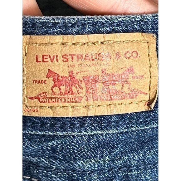 Levis Denim Jean Shorts L Blue Overalls Retro Concert Western Y2K Boho Classic - Picture 10 of 16